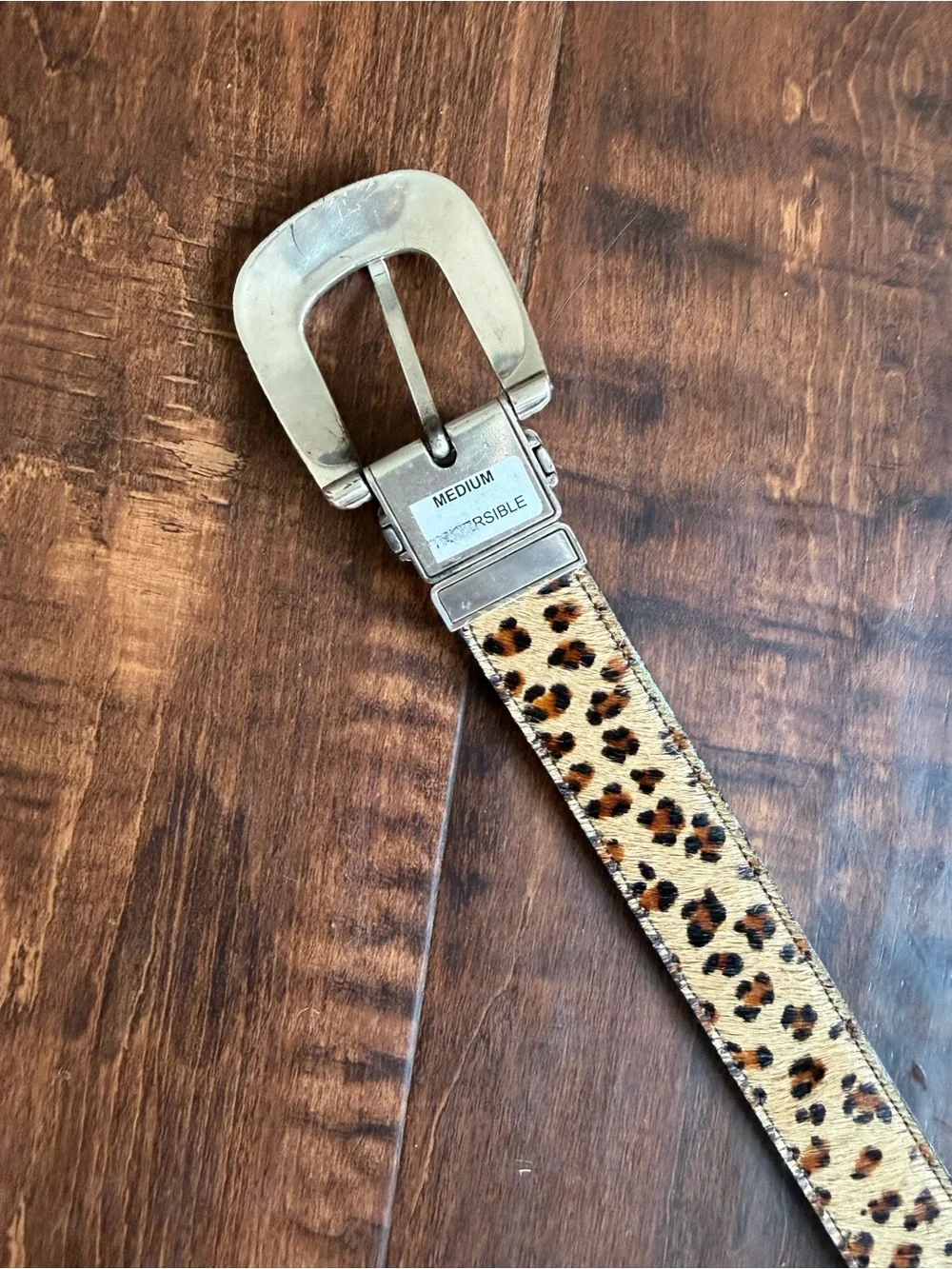 Leopard Print Reversible Women's Belt with Silver Buckle